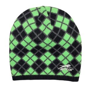 Arctic Cat Arcticwear Beanie Hat Neon Green Black Argyle Snowmobile One Size